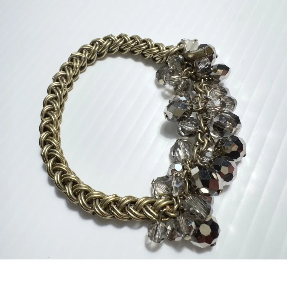 Kenneth Cole NY Gold Tone Woven Chain & Faceted Crystal Cluster Toggle Bracelet